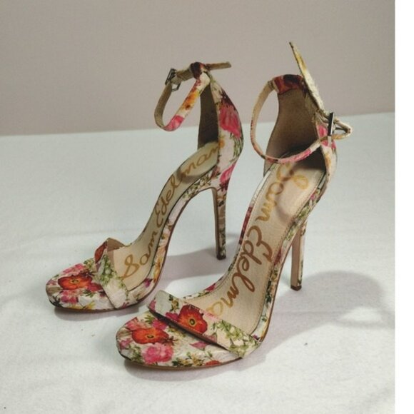 Sam Edelman Eleanor Floral Print Ankle Strap Heels Size 7 Women's Shoes - Picture 1 of 13